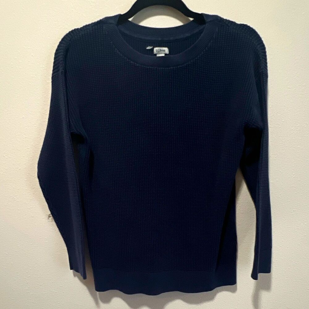 L.L.Bean Blue Waffle-Knit Crew Neck Pullover Sweater, Size M